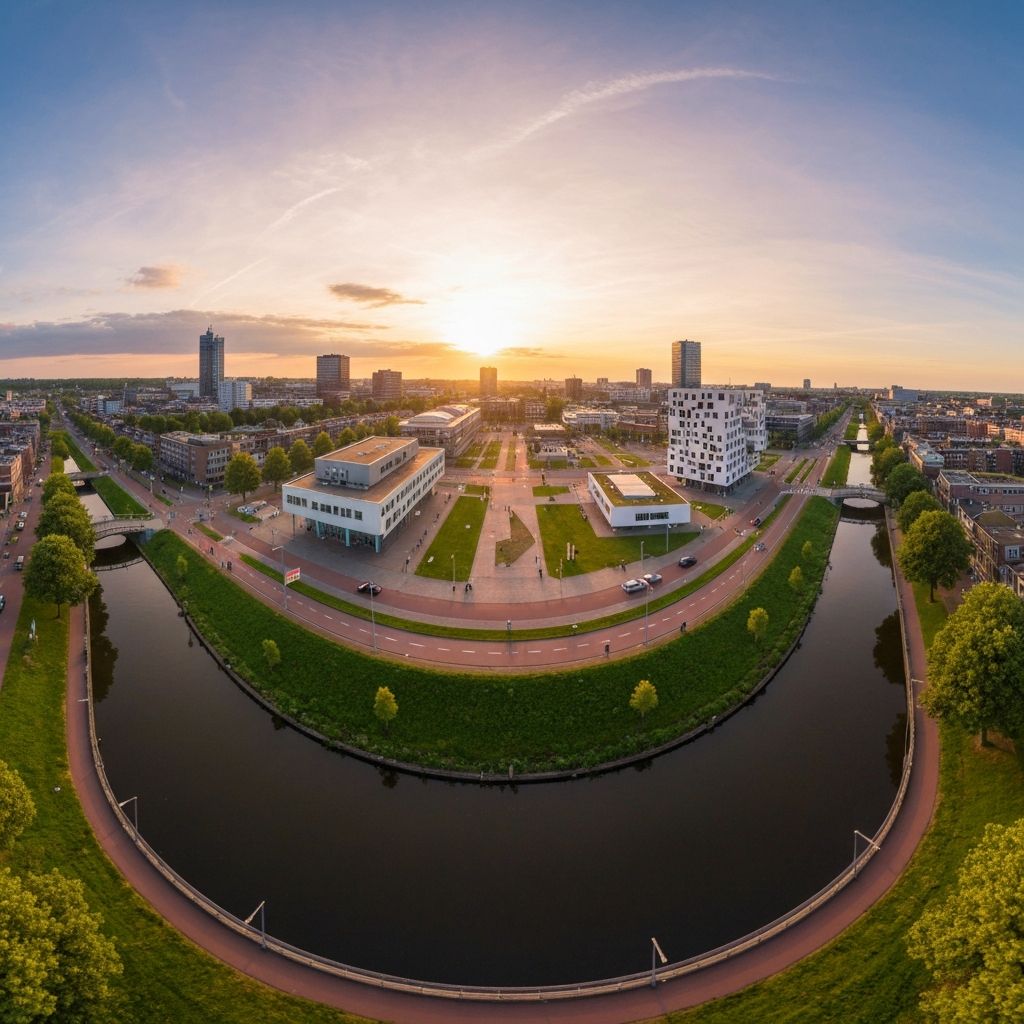 Eindhoven city skyline at sunset